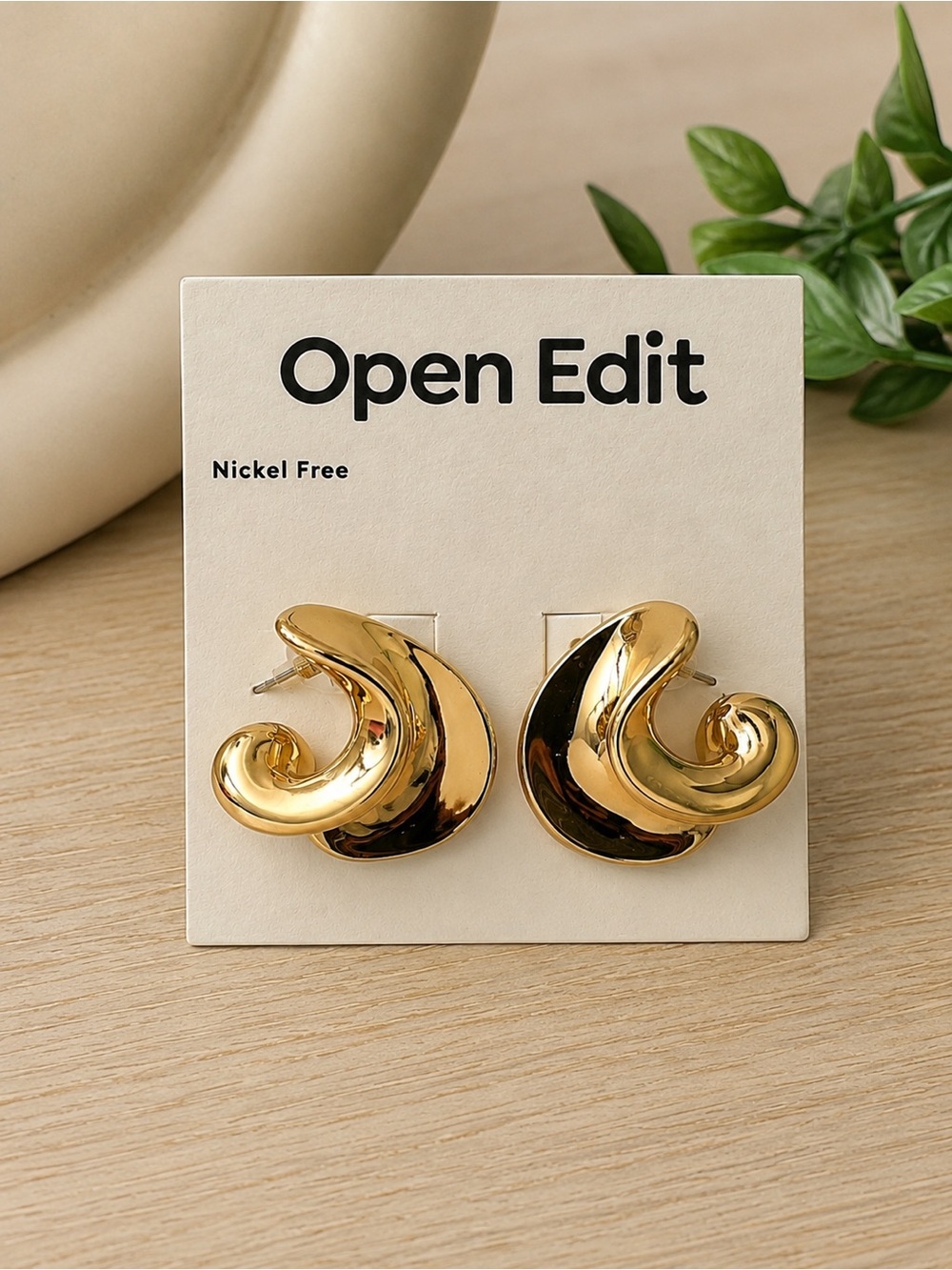 Open Edit Gold-Tone Sculptural Swirl Earrings – Nickel Free (BR1616/1)